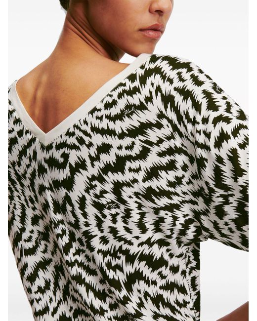 Karl Lagerfeld Black Zebra-print V-neck T-shirt