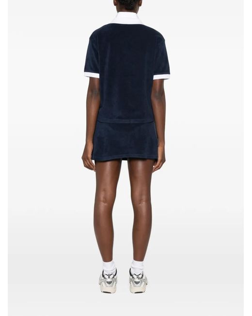 Sporty & Rich Blue Terry-Cloth Logo-Embroidered Mini Skirt