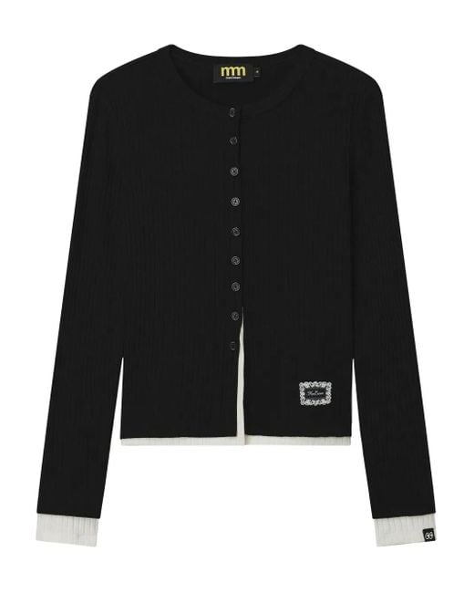 Mini Cream Black Button Ribbed Cardigan
