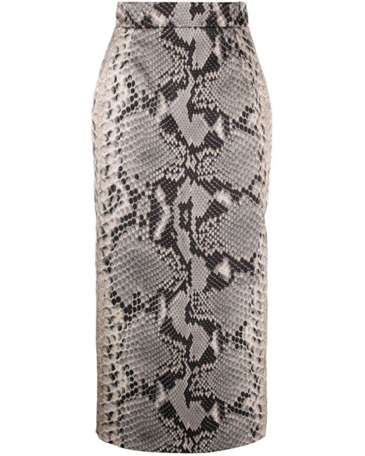 Roberto Cavalli Snake-print Straight Midiskirt in Gray | Lyst