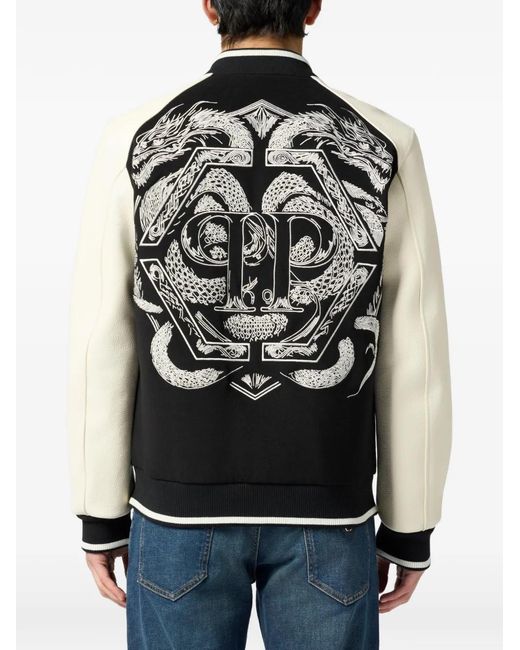 Philipp Plein Black Rear-Dragon-Detail Bomber Jacket for men