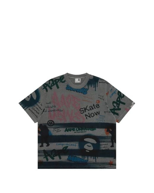 Aape By A Bathing Ape Gray Graffiti-Print T-Shirt for men