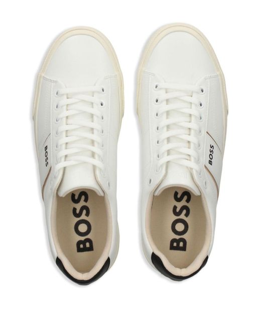 Boss White Logo-print Faux-leather Sneakers for men