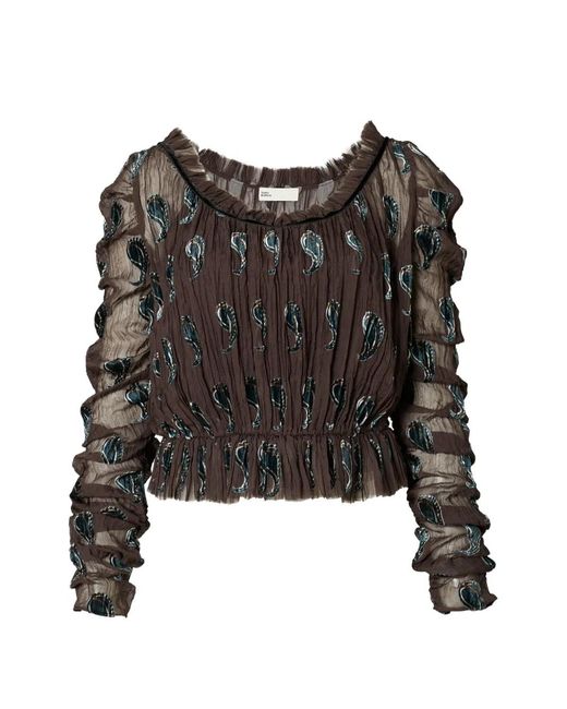 Tory Burch Black Ruched Velvet Top