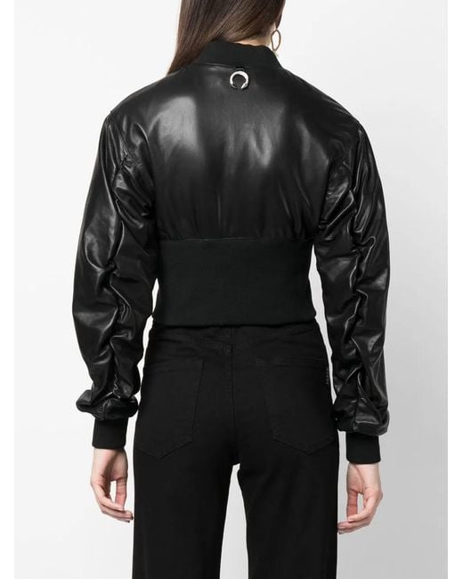 Philipp Plein Black Leather Bomber Jacket