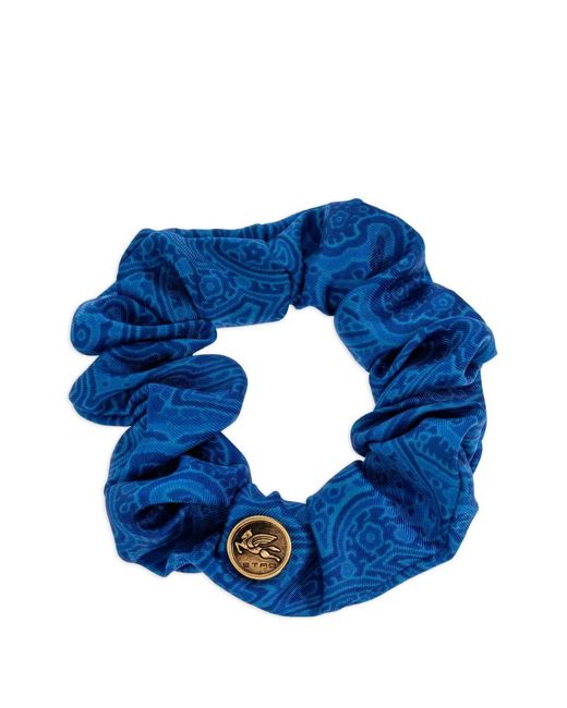 Etro Blue Arnica Paisley-Motif Hair Scrunchie