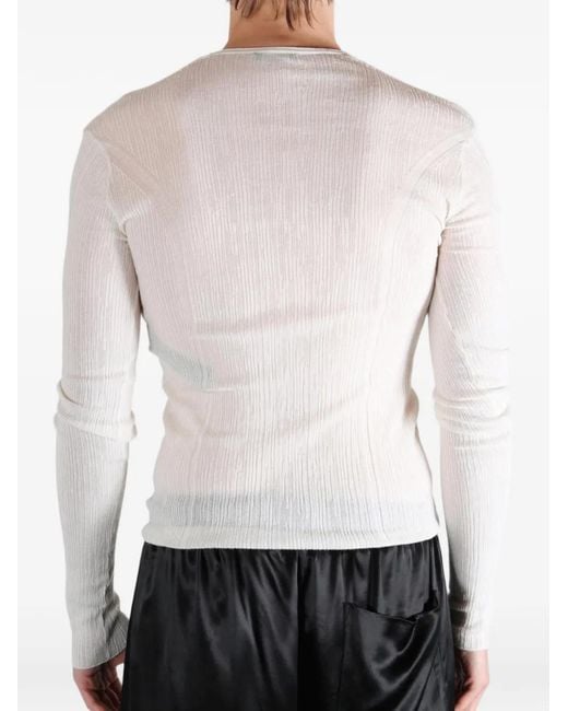 Ann Demeulemeester White Ribbed-Knit Long-Sleeve T-Shirt for men