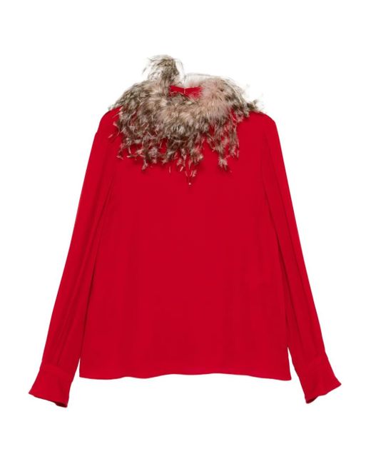 Valentino Garavani Red Feather-Trim Blouse