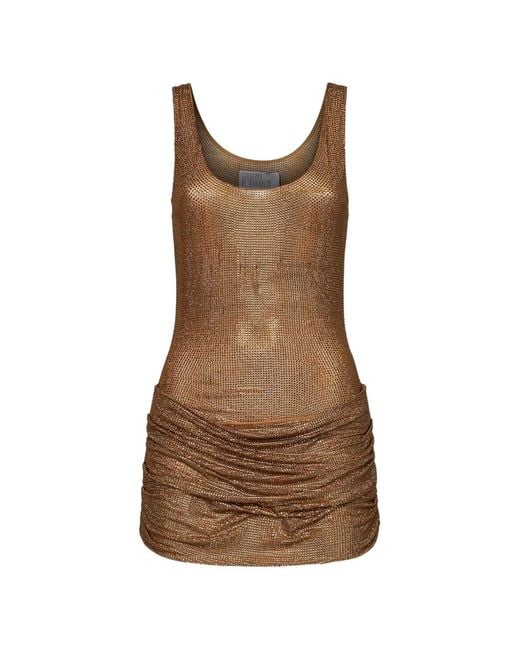 GIUSEPPE DI MORABITO Brown Crystal-Embellished Draped Mini Dress