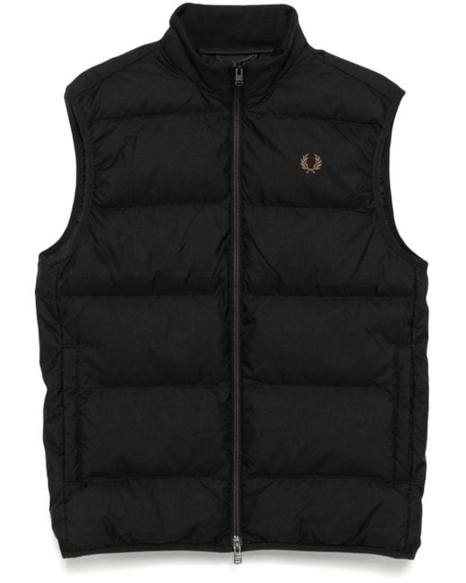 Fred Perry Black Logo-Embroidered Padded Jacket for men