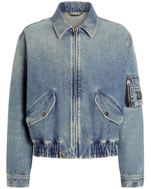 Dolce & Gabbana Blue Logo-Appliqué Denim Jacket for men