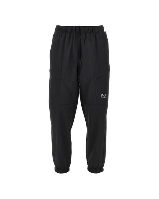 EA7 Black Logo-Print Cargo Pants for men