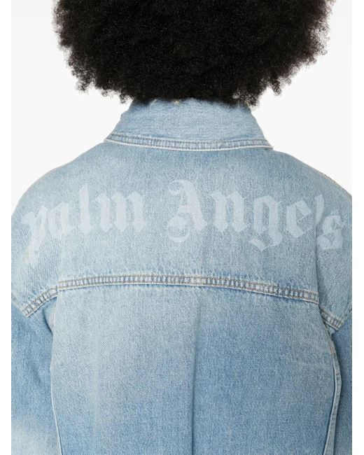 Palm Angels Blue Washed-Logo Denim Jacket
