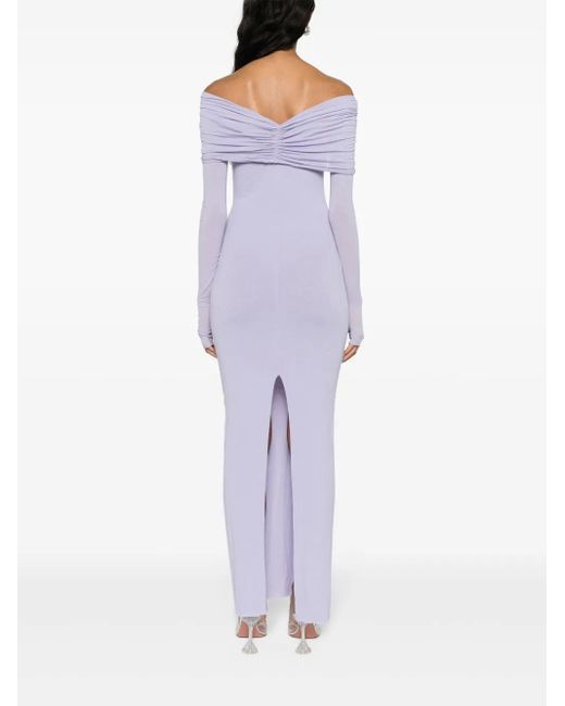 MANURI Purple Off-Shoulder Fine-Knit Dress