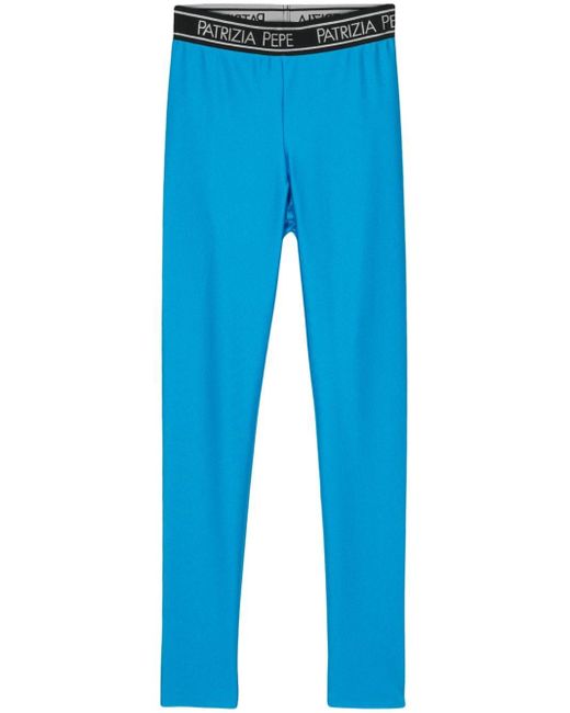 Patrizia Pepe Blue Logo-waistband leggings