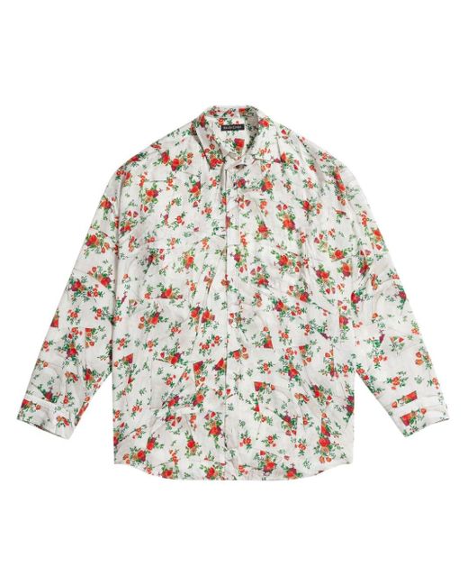 Chemise en soie à fleurs Balenciaga en coloris White