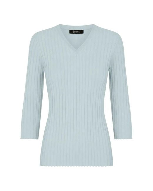 LA ROSE Blue Ribbed-Knit V-Neck Sweater