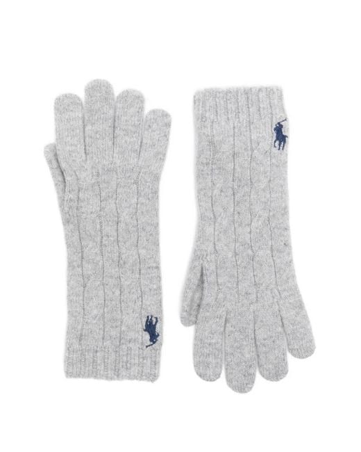 Polo Ralph Lauren White Cable-Knit Logo-Embroidered Gloves