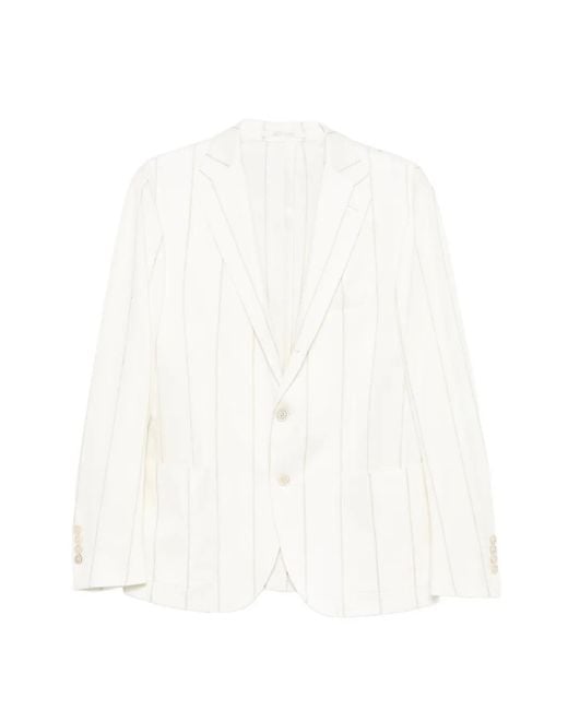 Eleventy White Blazer Rayé À Boutonnage Simple for men