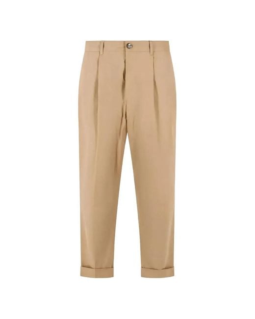 AMI Natural Pleated Turn-Up Trousers for men