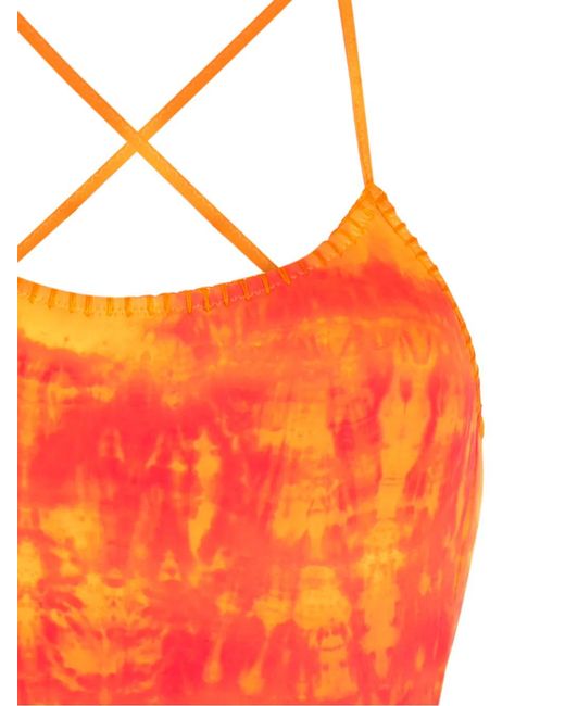 Amir Slama Orange Maillot De Bain Tie-Dye À Broderies