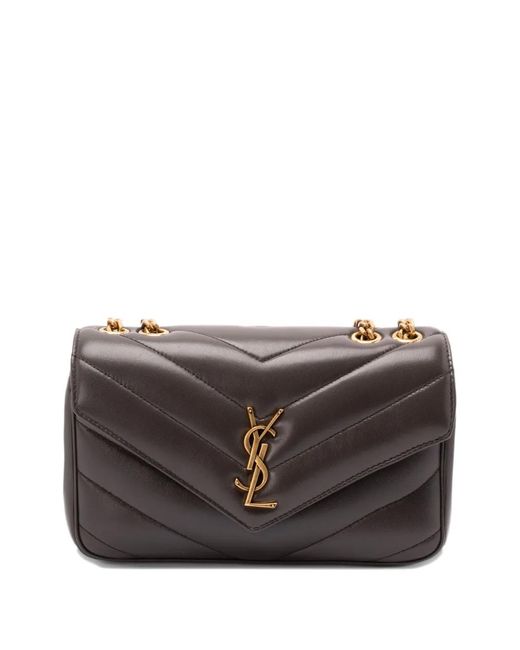 Saint Laurent Kleine Loulou Schoudertas Met Chevron-Streep En Ketting in het Gray