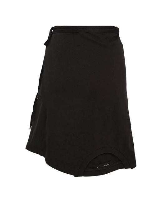 Pushbutton Black Tie-Waist Mini Skirt