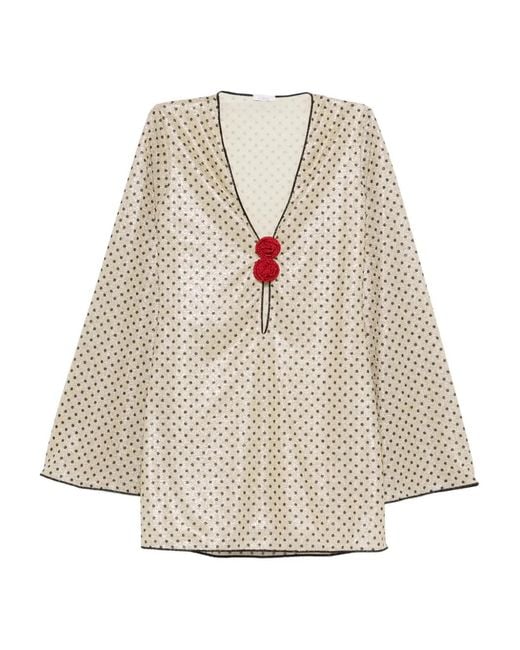 Oseree White Polka-Dot Rose-Detail Beachwear