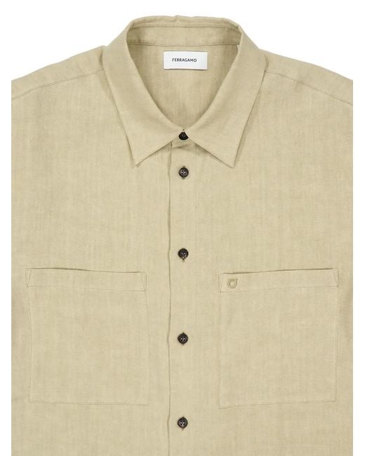 Ferragamo Natural Button-Up Patch-Pocket Shirt for men