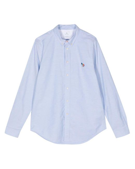 PS by Paul Smith Blue Zebra-embroidered Organic Cotton Shirt for men