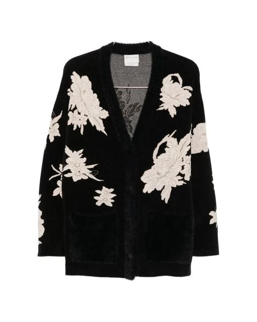 Forte_forte Black Floral-Embroidered Cardigan-Style Jacket