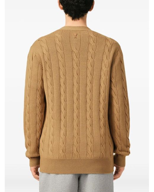 AMI Natural Wool And Cotton Cable-Stitch Cardigan for men