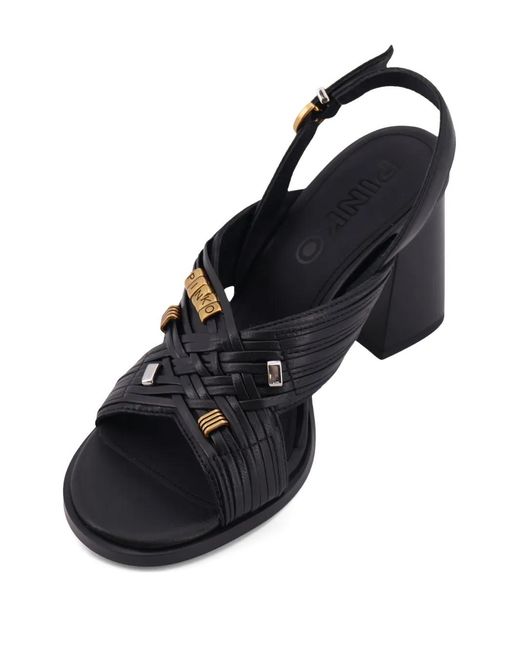 Pinko Black 'Lara' Leather Sandals With Heel