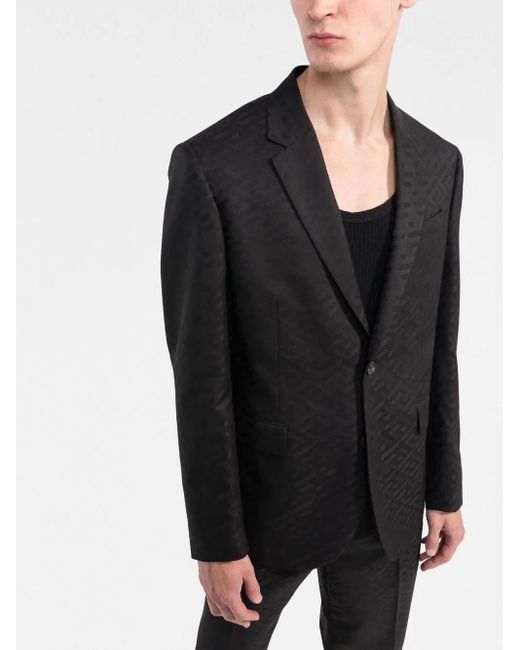 Versace Black La Greca Single-Breasted Wool Blazer for men