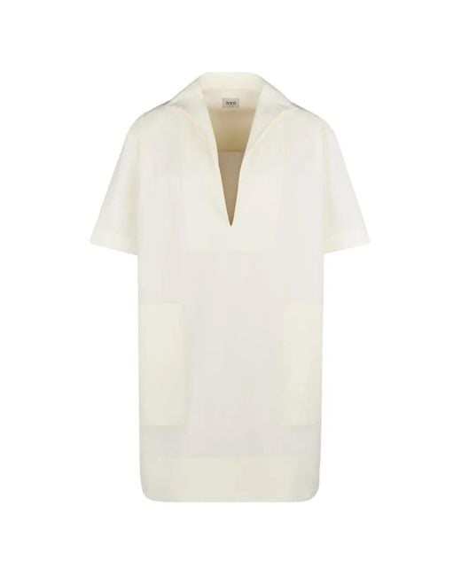 Tod's White V-Neck Patch-Pocket Dress