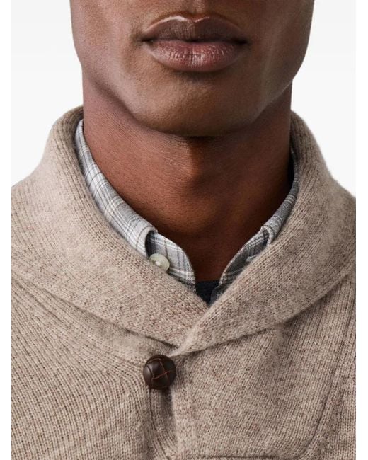 Hackett Gray Button-Detail Shawl-Collar Sweater for men