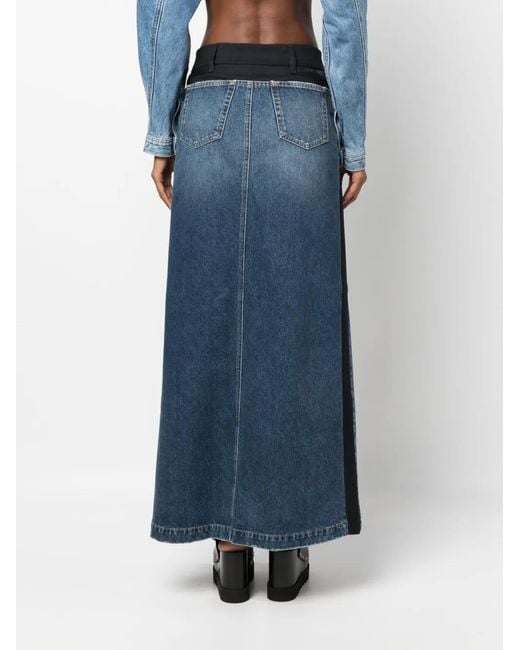 Stella McCartney Blue Panelled Denim Maxi Skirt