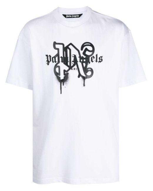 Palm Angels White Monogram Spray City T-shirt Paris for men