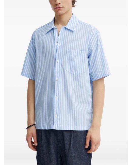 Samsøe & Samsøe Blue Chest-Pocket Striped-Pattern Shirt for men