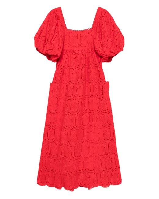 Farm Rio Red Pineapple Eyelet-Detail Dress