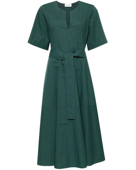 P.A.R.O.S.H. Green Belted Cotton Midi Dress
