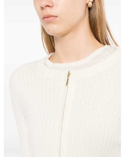 N.Peal Cashmere White Ribbed Zip-Up Cardigan