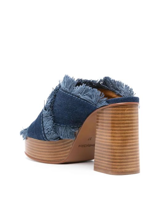 See By Chloé Blue 100Mm Frayed-Detailing Denim Mules