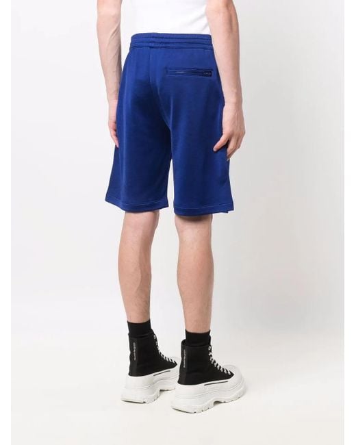 McQueen Blue Logo-Embroidered Track Shorts for men