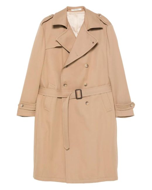 Tagliatore Natural Double-Breasted Belted Trench Coat for men
