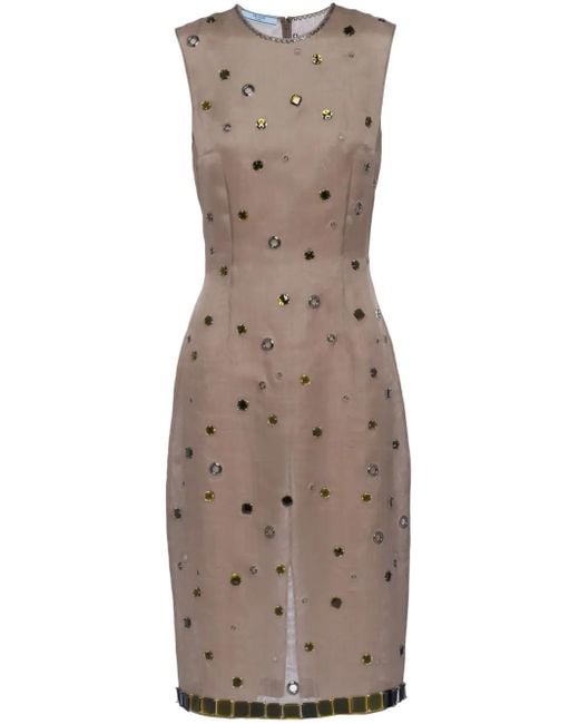 Prada Brown Eyelet-Embellished Silk Dress
