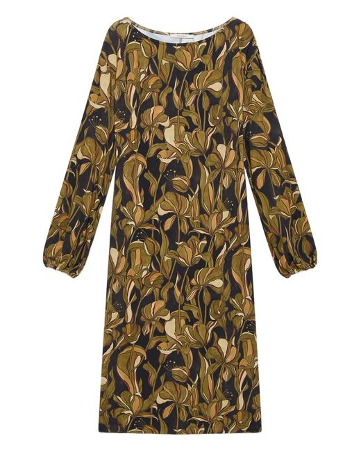 Maliparmi Green Floral-Pattern Long-Sleeve Midi Dress