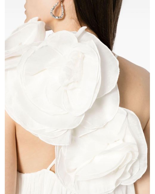 Aje. White Flower-appliqué Linen-silk Top - Women's - Linen/flax/polyester/silk