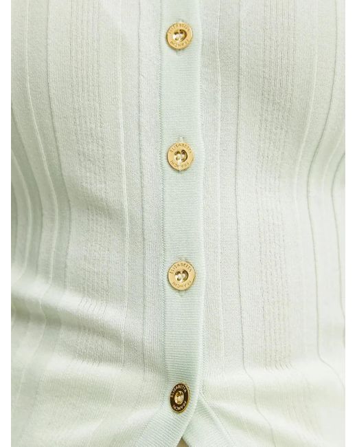 Elisabetta Franchi White Ribbed Buttoned Cardigan