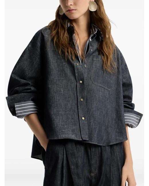 Brunello Cucinelli Blue Sparkling No-Fade Denim Shirt With Shiny Collar